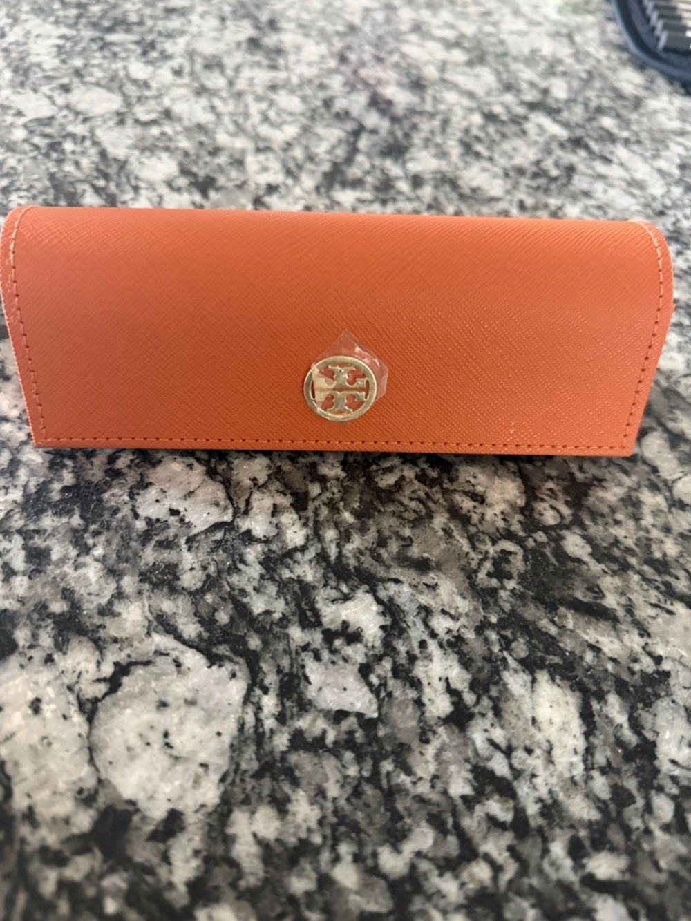 Tory Burch Orange Leather Eyewear Case with Logo Medallion